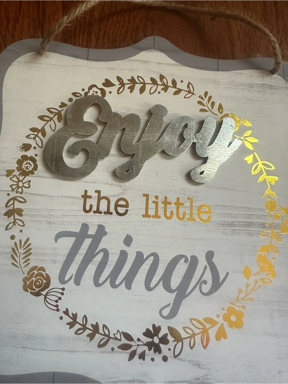 Enjoy the Little Things Grey and Cream Wall Plaque 8”H x 8”L New